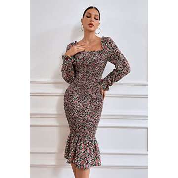 PRETTYGARDEN Women's Floral Midi Bodycon Dress - Elegant & Chic