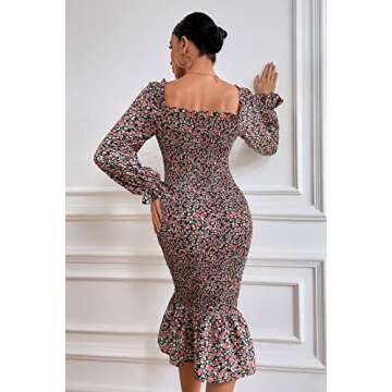 PRETTYGARDEN Women's Floral Midi Bodycon Dress - Elegant & Chic