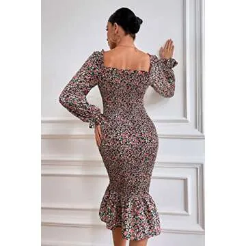 PRETTYGARDEN Women's Floral Midi Bodycon Dress - Elegant & Chic