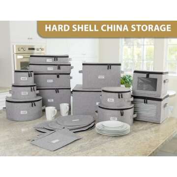 China Storage Set for Plates, Cups and Mugs - 5 pc set - Hard Shell and Stackable, Fully Padded Interior, 48 Plate Dividers Included