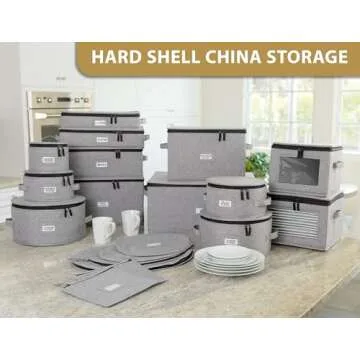China Storage Set for Plates, Cups and Mugs - 5 pc set - Hard Shell and Stackable, Fully Padded Interior, 48 Plate Dividers Included
