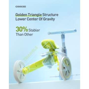 Cooghi 3 in 1 Toddler Tricycle for Kids Ages 18 Months-4 Year Olds, Baby Balance Bike with Pedal Kit and Parent Steering Push Handle, Baby Riding Toys, First Birthday Gift for Boys and Girls