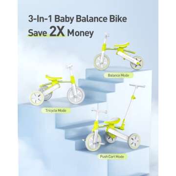 Cooghi 3 in 1 Toddler Tricycle for Kids Ages 18 Months-4 Year Olds, Baby Balance Bike with Pedal Kit and Parent Steering Push Handle, Baby Riding Toys, First Birthday Gift for Boys and Girls
