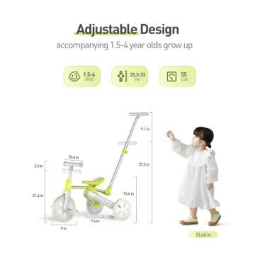 Cooghi 3 in 1 Toddler Tricycle for Kids Ages 18 Months-4 Year Olds, Baby Balance Bike with Pedal Kit and Parent Steering Push Handle, Baby Riding Toys, First Birthday Gift for Boys and Girls