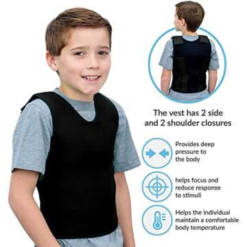 Sensory Compression Vest for Kids Sensory Processing Disorder Vest Deep Pressure Comfort for Autism, Hyperactivity, Mood Processing Disorders, Breathable, Form-Fitting, Kids (Small, Black)