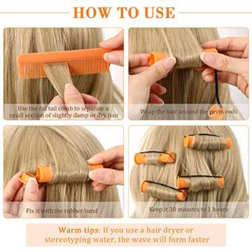 WILLBOND 36 Pieces Cold Wave Rod Hair Perm Rods Hair Rollers Perming Curlers with Steel Rat Tail Comb for Hairdressing Styling