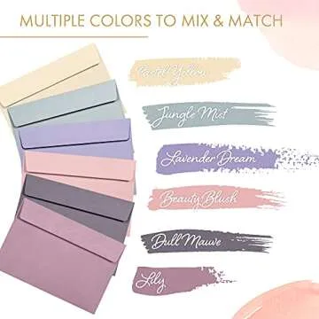 A4 Envelopes - 48-Pack Colored Envelopes for Invitations, Pastel Colored, 4 1/4 x 6 1/4 Inches, 6 Muted Pastel Colors