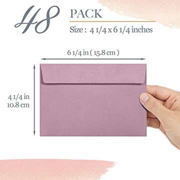 A4 Envelopes - 48-Pack Colored Envelopes for Invitations, Pastel Colored, 4 1/4 x 6 1/4 Inches, 6 Muted Pastel Colors