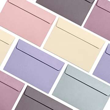 A4 Envelopes - 48-Pack Colored Envelopes for Invitations, Pastel Colored, 4 1/4 x 6 1/4 Inches, 6 Muted Pastel Colors