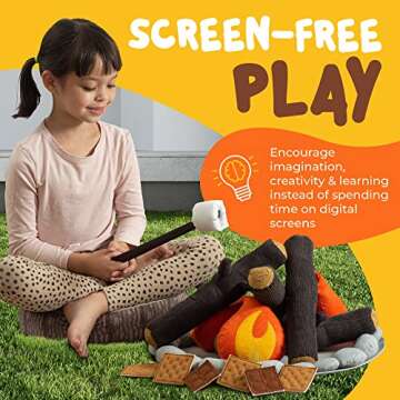 Pretend Campfire Set for Kids with S'Mores Kit & Wood Log Pillow - Soft, Safe & Durable Toy Campfire...