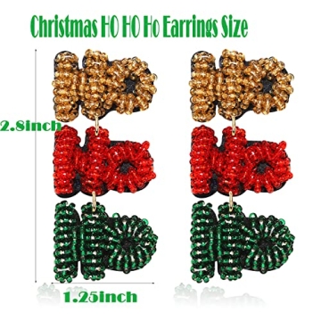 Christmas Beaded Earrings Hypoallergenic Christmas Tree Snowflake Dangling Earrings Cute Xmas Santa Hat Bell Car Bead Drop Dangle Earrings Handmade Christmas Holiday Jewelry Gift for Women, Resin,