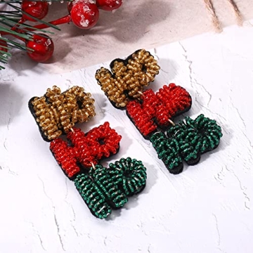 Christmas Beaded Earrings Hypoallergenic Christmas Tree Snowflake Dangling Earrings Cute Xmas Santa Hat Bell Car Bead Drop Dangle Earrings Handmade Christmas Holiday Jewelry Gift for Women, Resin,