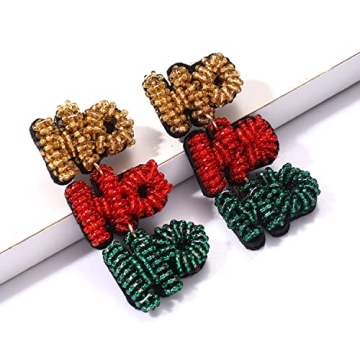 Christmas Beaded Earrings Hypoallergenic Christmas Tree Snowflake Dangling Earrings Cute Xmas Santa Hat Bell Car Bead Drop Dangle Earrings Handmade Christmas Holiday Jewelry Gift for Women, Resin,