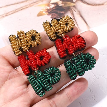 Christmas Beaded Earrings Hypoallergenic Christmas Tree Snowflake Dangling Earrings Cute Xmas Santa Hat Bell Car Bead Drop Dangle Earrings Handmade Christmas Holiday Jewelry Gift for Women, Resin,
