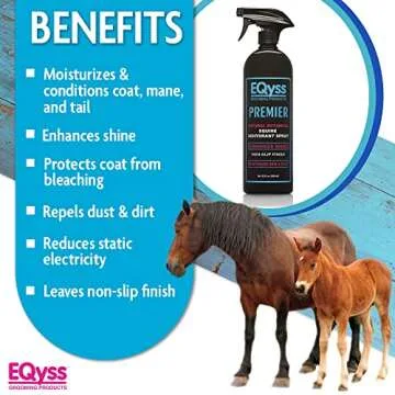 EQyss Premier Equine Horse Spray - Moisturizes Skin and Coat, Enhances Shine and Detangles, Prevents Dry Skin - Non-slip, Repels Dirt, USA-made
