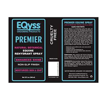 EQyss Premier Equine Horse Spray - Moisturizes Skin and Coat, Enhances Shine and Detangles, Prevents Dry Skin - Non-slip, Repels Dirt, USA-made