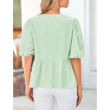 PRETTYGARDEN Women's Tie Front Striped Shirt 2025 Summer Trendy Fashion Cute Babydoll Tops Peplum Pu...