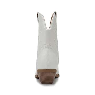 Soda RIGGING ~ Women Western Stitched Pointe Toe Low Heel Ankle Mid Shaft Boots (White, us_footwear_...