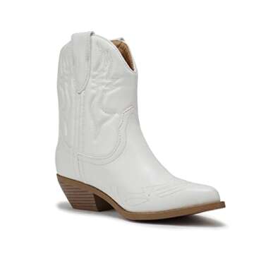 Soda RIGGING ~ Women Western Stitched Pointe Toe Low Heel Ankle Mid Shaft Boots (White, us_footwear_size_system, adult, women, numeric, medium, numeric_7_point_5)