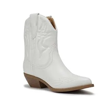 Soda RIGGING ~ Women Western Stitched Pointe Toe Low Heel Ankle Mid Shaft Boots (White, us_footwear_size_system, adult, women, numeric, medium, numeric_7_point_5)