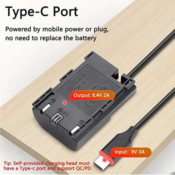 King Ma LP-E6 Dummy Battery Decoded LP-E6 Battery Replacement with Type-C Spring Power Adapter Cable...