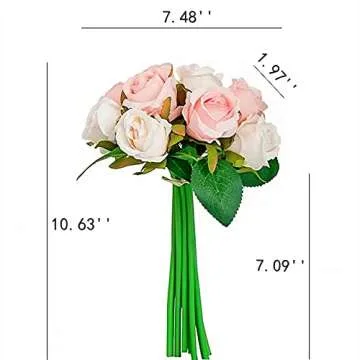 Jasion Artificial Roses Flowers 12 Heads Arrangement Silk Bouquet for Home Office Parties Bridal and Wedding Decoration (Pink with Champagne)