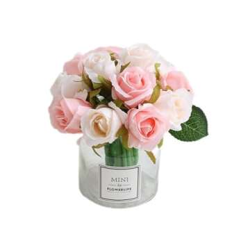Jasion Artificial Roses Flowers 12 Heads Arrangement Silk Bouquet for Home Office Parties Bridal and Wedding Decoration (Pink with Champagne)