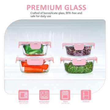 KOMUEE 24 Pieces Glass Food Storage Containers Set,Glass Meal Prep Containers-Stackable Airtight Glass Storage Containers with lids,Freezer, Microwave, Oven Safe,Pink