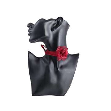 Pingyongchang Bohemian Lace Flower Collar Choker Necklace Soft White Flower Tie Cravat Necklace Wedding Jewelry Gift for Women (Long （black+red）)