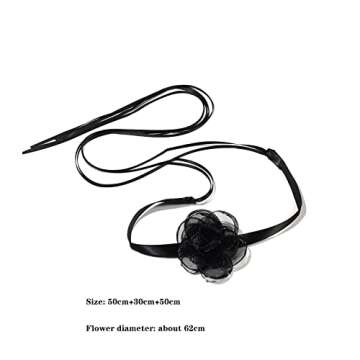 Pingyongchang Bohemian Lace Flower Collar Choker Necklace Soft White Flower Tie Cravat Necklace Wedding Jewelry Gift for Women (Long （black+red）)