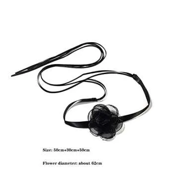 Pingyongchang Bohemian Lace Flower Collar Choker Necklace Soft White Flower Tie Cravat Necklace Wedding Jewelry Gift for Women (Long （black+red）)