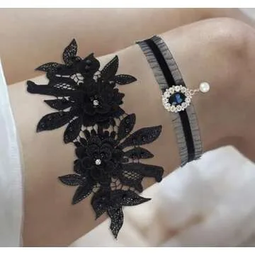 Flatser Floral Wedding Garter Set with Rhinestones for Brides