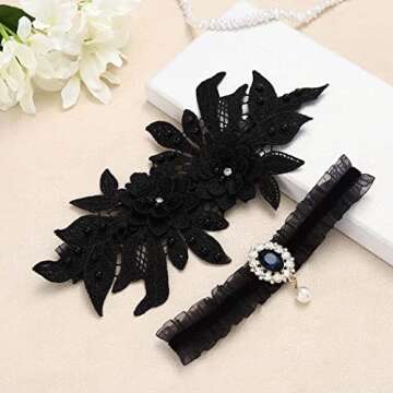 Flatser Floral Wedding Garter Set with Rhinestones for Brides
