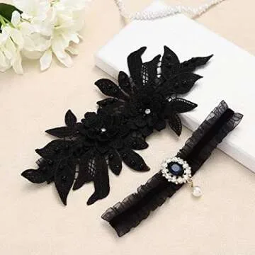 Flatser Floral Wedding Garter Set with Rhinestones for Brides