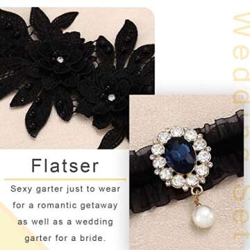 Flatser Floral Wedding Garter Set with Rhinestones for Brides