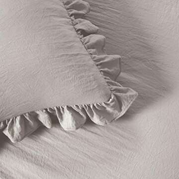 Lush Decor Ruffle Skirt Bedspread Set - 3 Piece Luxurious Farmhouse Bedding Set - Elegant, Charming Ruffle Detail - Timeless Style & Classic Design - Soft and Lightweight - Queen, Gray