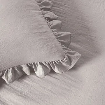 Lush Decor Ruffle Skirt Bedspread Set - 3 Piece Luxurious Farmhouse Bedding Set - Elegant, Charming Ruffle Detail - Timeless Style & Classic Design - Soft and Lightweight - Queen, Gray