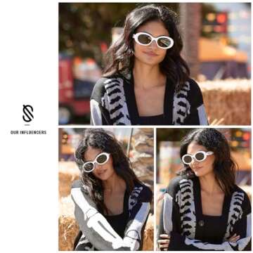 SOJOS Small Retro Oval Polarized Sunglasses for Women Men 90s Vintage Small Face UV400 Protection Tiny Sun Glasses SJ2286 White Frame Grey Lens