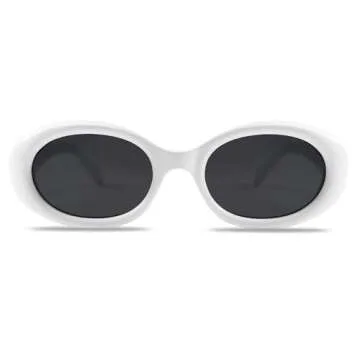 SOJOS Small Retro Oval Polarized Sunglasses for Women Men 90s Vintage Small Face UV400 Protection Tiny Sun Glasses SJ2286 White Frame Grey Lens