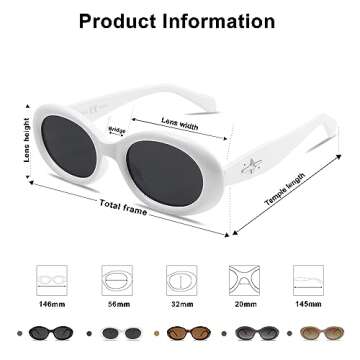 SOJOS Small Retro Oval Polarized Sunglasses for Women Men 90s Vintage Small Face UV400 Protection Tiny Sun Glasses SJ2286 White Frame Grey Lens