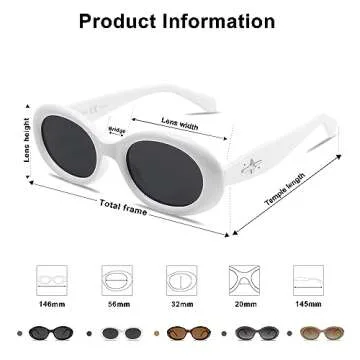 SOJOS Small Retro Oval Polarized Sunglasses for Women Men 90s Vintage Small Face UV400 Protection Tiny Sun Glasses SJ2286 White Frame Grey Lens