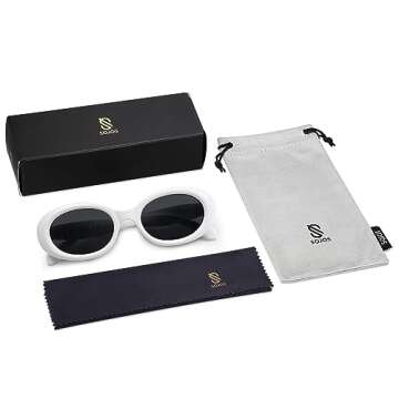 SOJOS Small Retro Oval Polarized Sunglasses for Women Men 90s Vintage Small Face UV400 Protection Tiny Sun Glasses SJ2286 White Frame Grey Lens