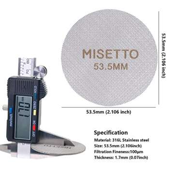 53.5mm Espresso Puck Screen, 100μm 1.7mm Thickness, MISETTO S/S Stainless Steel Reusable Profession...