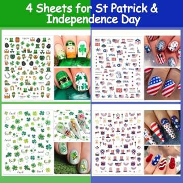 TailaiMei 20 Sheet Holiday Nail Art Stickers for All Seasons