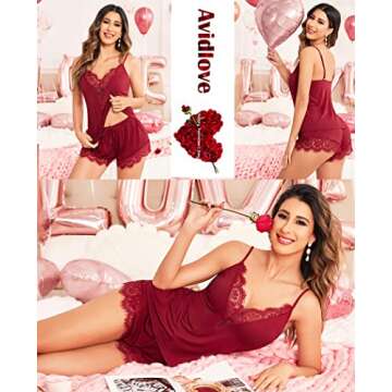 Avidlove Summer Pajamas Womens Sleepwear Sexy Lingerie Modal PJ Cami Shorts Set Valentines Day Pajamas (Wine Red,XL)