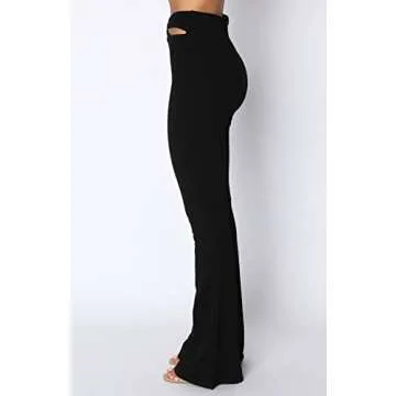 ZAFUL Women's Cut Out High Elastic Waist Long Pants Flare Leg Solid Wide Leg Trousers