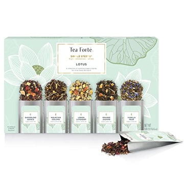 Tea Forte Single Steeps Loose Leaf Lotus Tea Sampler, Assorted Variety Tea Box, Serve Pouches,15 Cou...