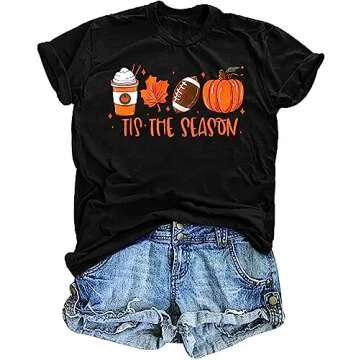 Cozy Halloween Pumpkin Latte Graphic Tee for Women