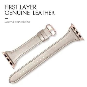 SWEES Slim Leather Band Compatible for Apple Watch 38mm 40mm 41mm 42mm Series 10, Slim Thin Elegant ...