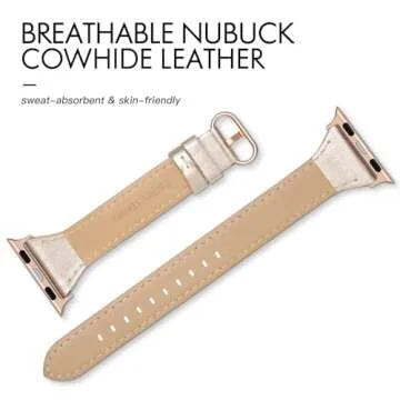 SWEES Slim Leather Band Compatible for Apple Watch 38mm 40mm 41mm 42mm Series 10, Slim Thin Elegant Top Grain Genuine Leather Strap Compatible for iWatch Series 10 9 8 7 6 5 4 3 2 1 SE Women